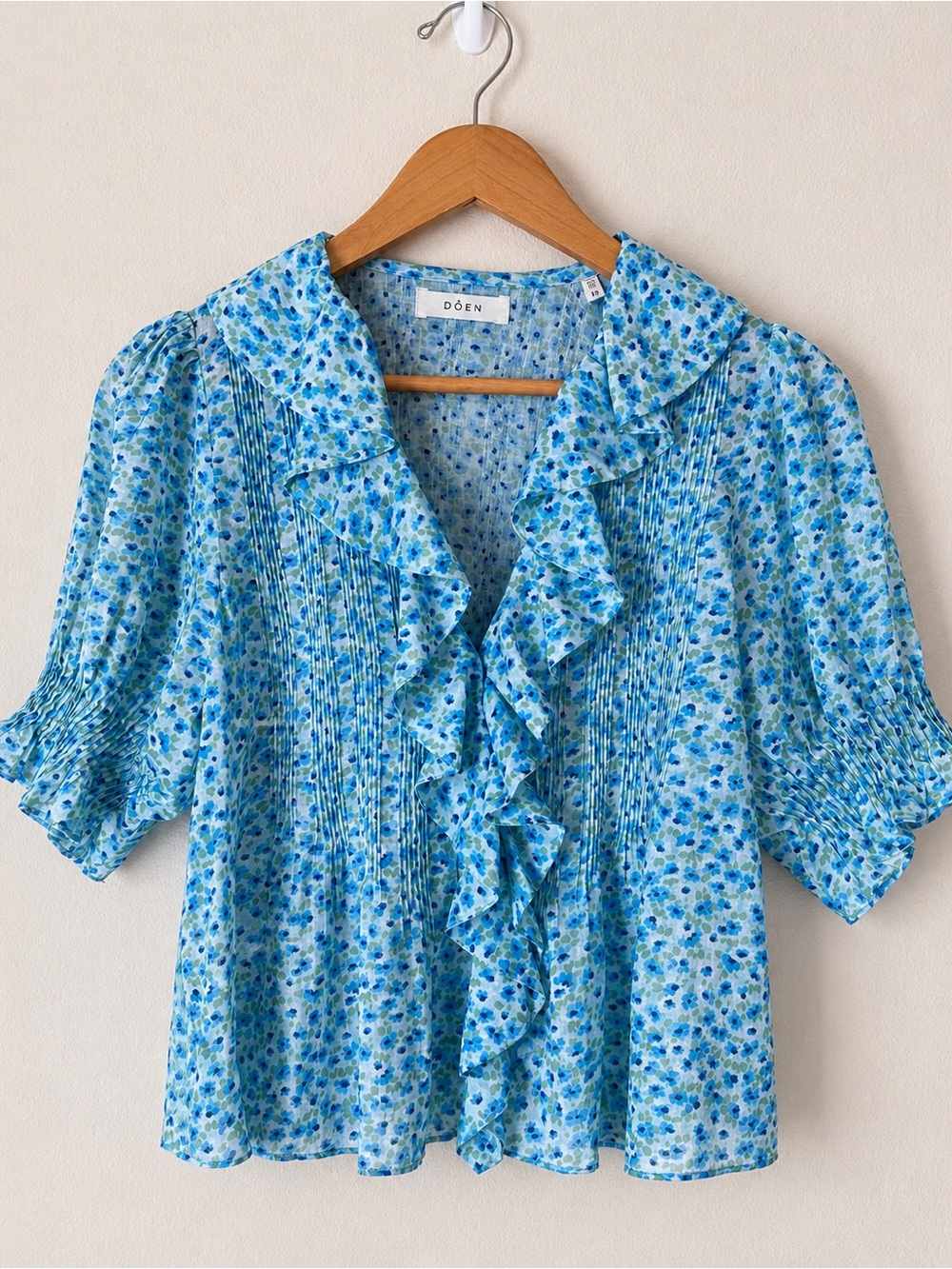 DÔEN Henri Bleu Daisy Fields Organic Cotton Voile Blouse XS - Picture 2 of 13